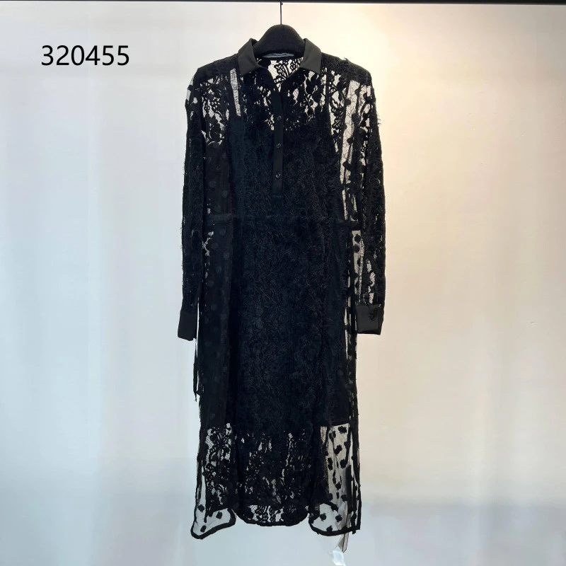 【少量浮力】欢欢x多摹品牌折扣——高质感黑色优雅蕾丝镂空衬衫裙