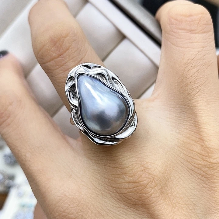 海水珍珠银S925镶嵌戒圈