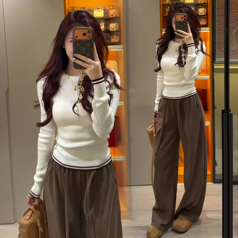 韩系百搭小个子长袖针织衫女2026年春秋新款时尚修身显瘦圆领上衣