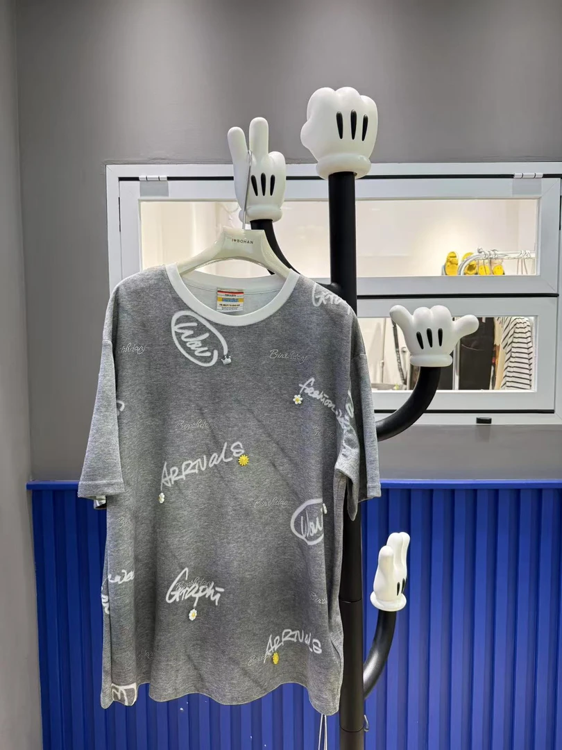 欧洲站BOHAN秀秀2025夏新品小花朵英文扎染大版T恤潮牌上衣欧货女