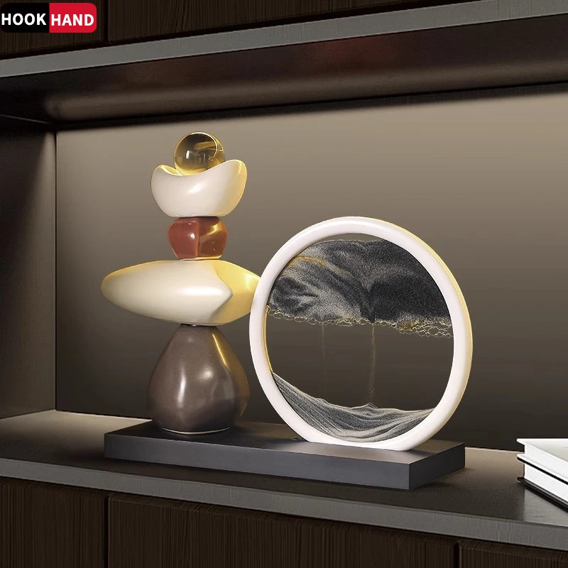 时来运转流沙画摆件轻奢客厅电视柜酒柜玄关办公桌面高级感装饰品