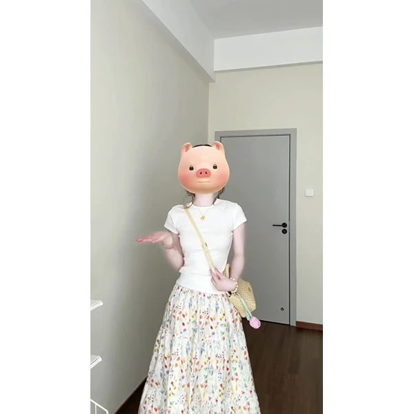 韩系白色正肩圆领短袖T恤女夏季新款修身显瘦小众上衣+半身裙套装
