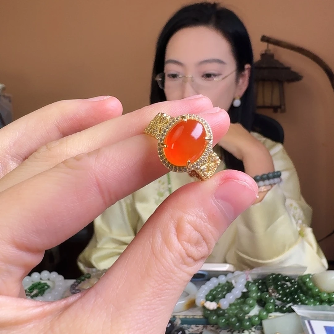 南红玛瑙银S925镶嵌戒指