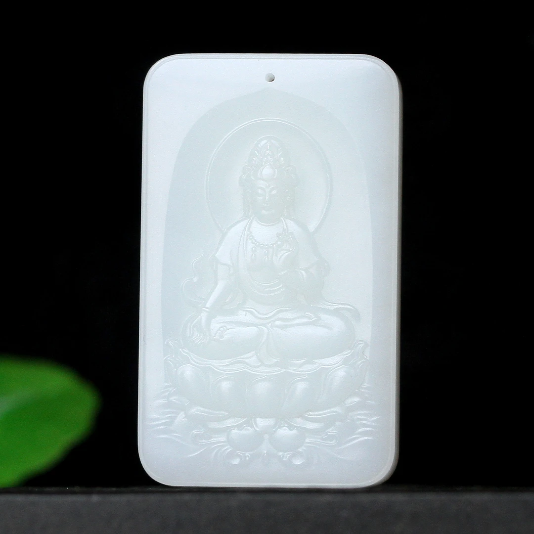 羊脂玉莲花观音新疆和田玉菩萨方牌精品玉佩四六牌