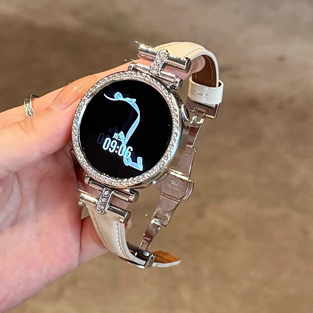 适用华为皮质凯旋门镶钻蝴蝶扣手表表带watch3watch4GT3GT4GT5pro