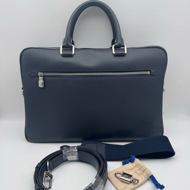 99新 LouisVuitton/路易威登 98新黑蓝色十字纹手提公文包/2325