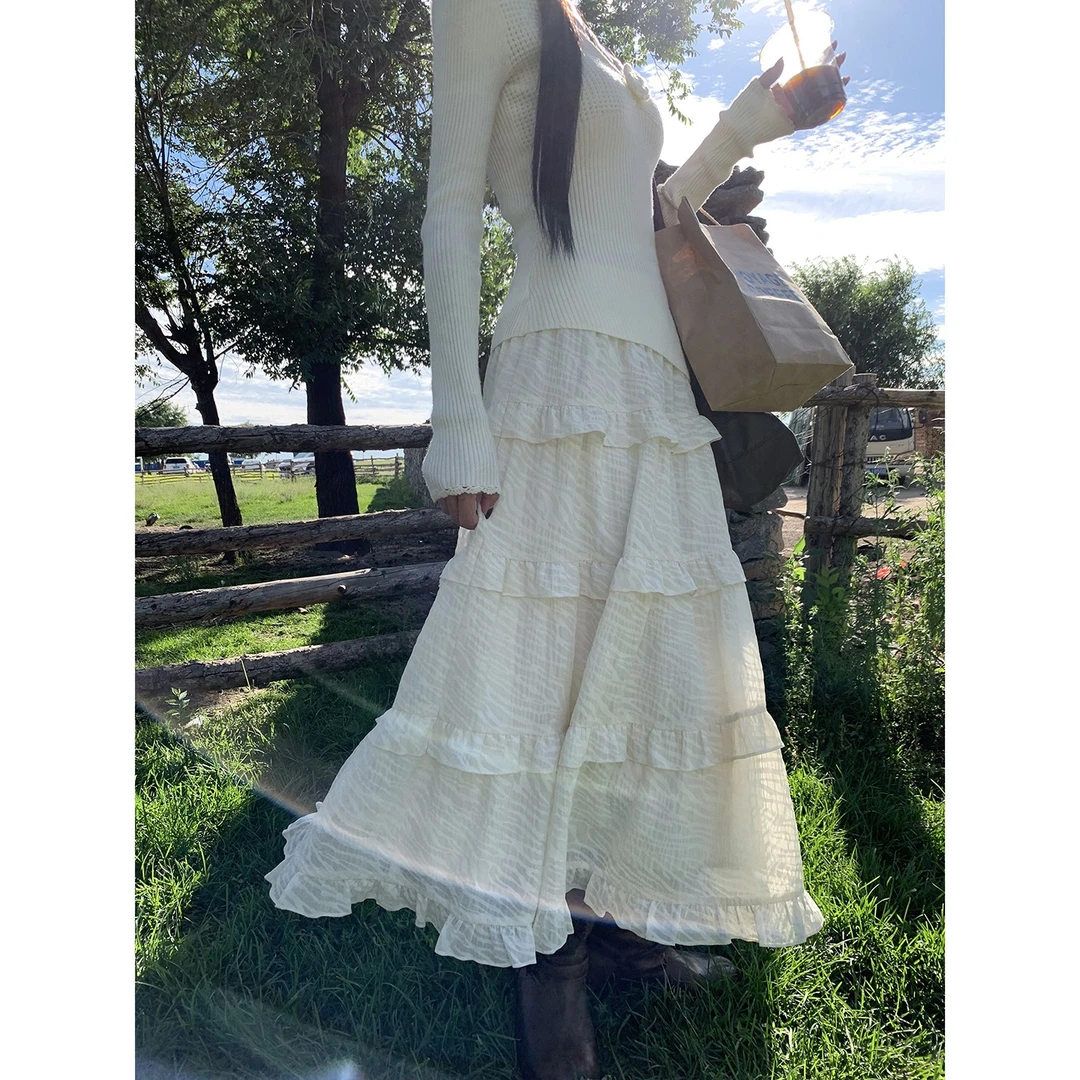 【风铃半身裙】钩花半身裙长裙蛋糕裙秋季半身裙253A3720#