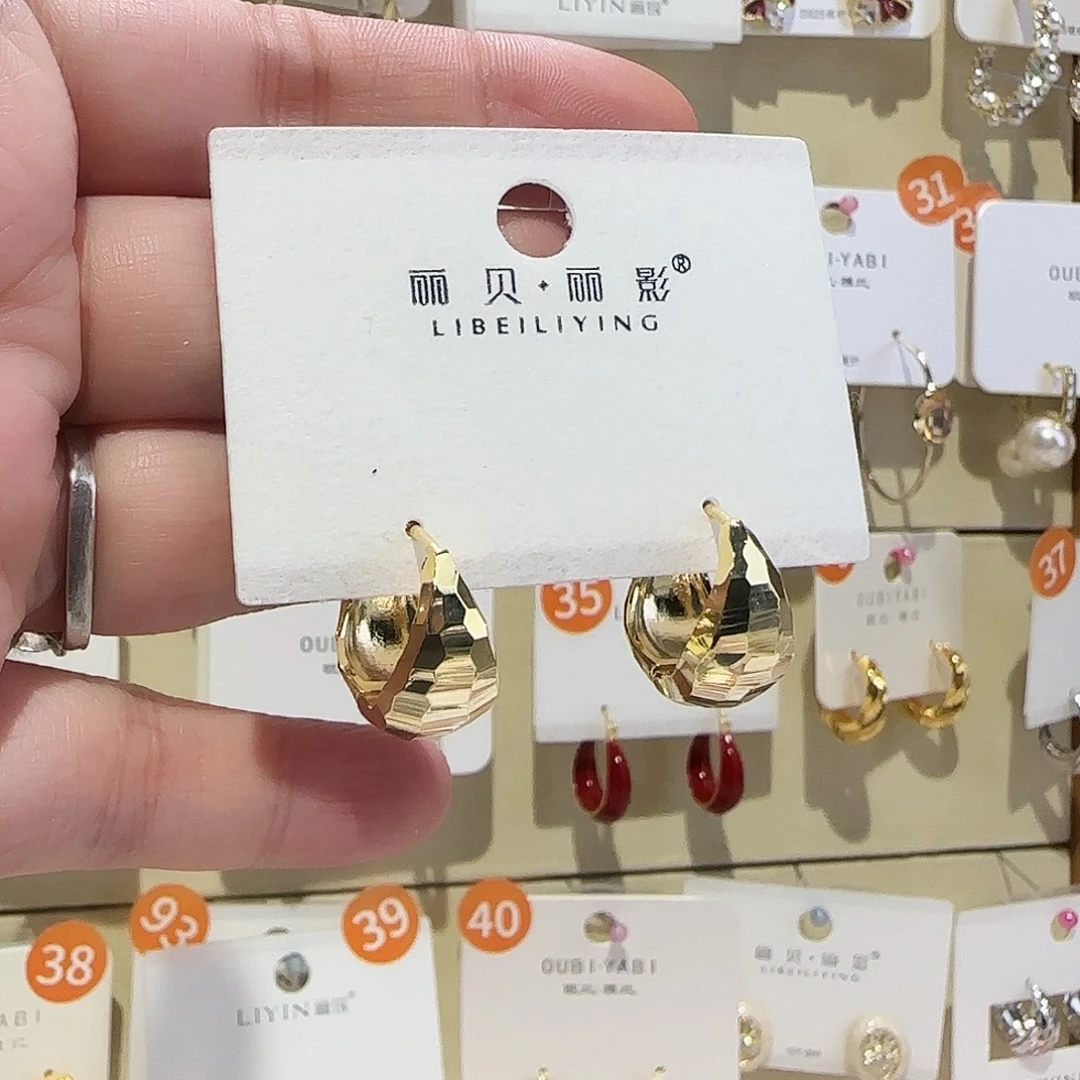 合成碳硅石纯铜金色耳扣