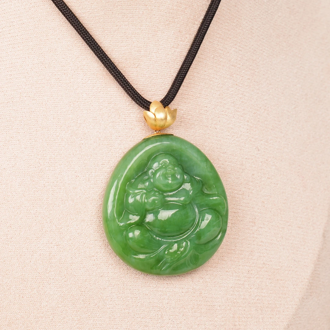 【熊总夫妇】佛在心中·典藏·俄老料碧玉团团佛18k吊坠-约45*41*11mm