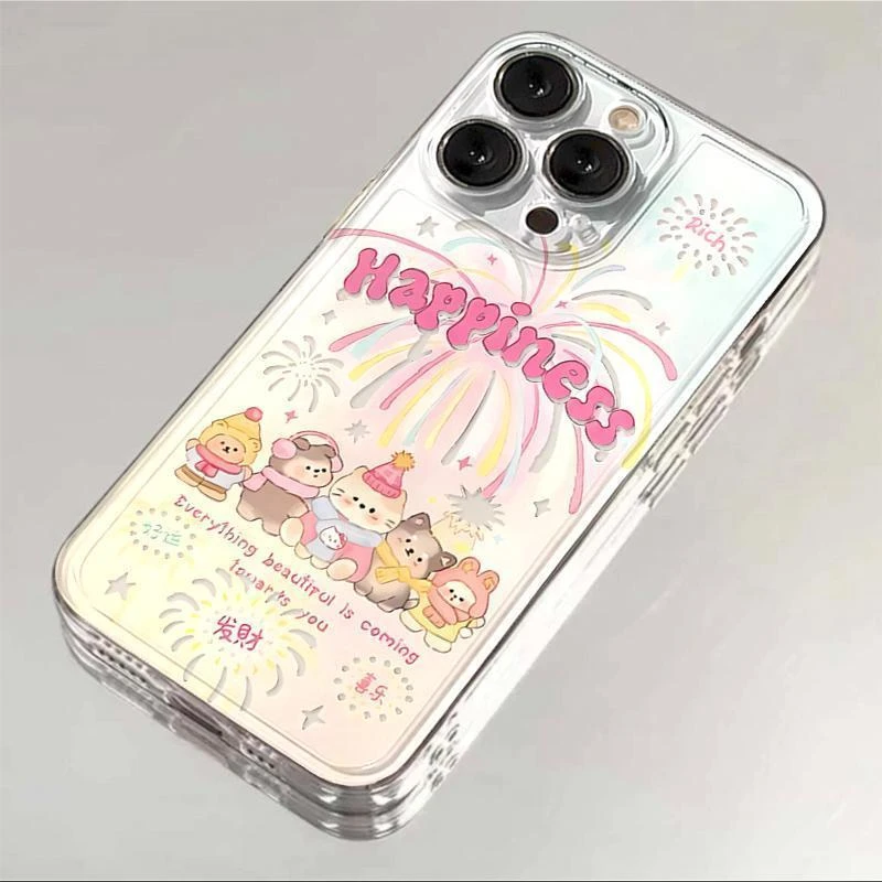 卡通烟花动物适用iPhone16苹果15透明13手机壳华为vivo小米14oppo