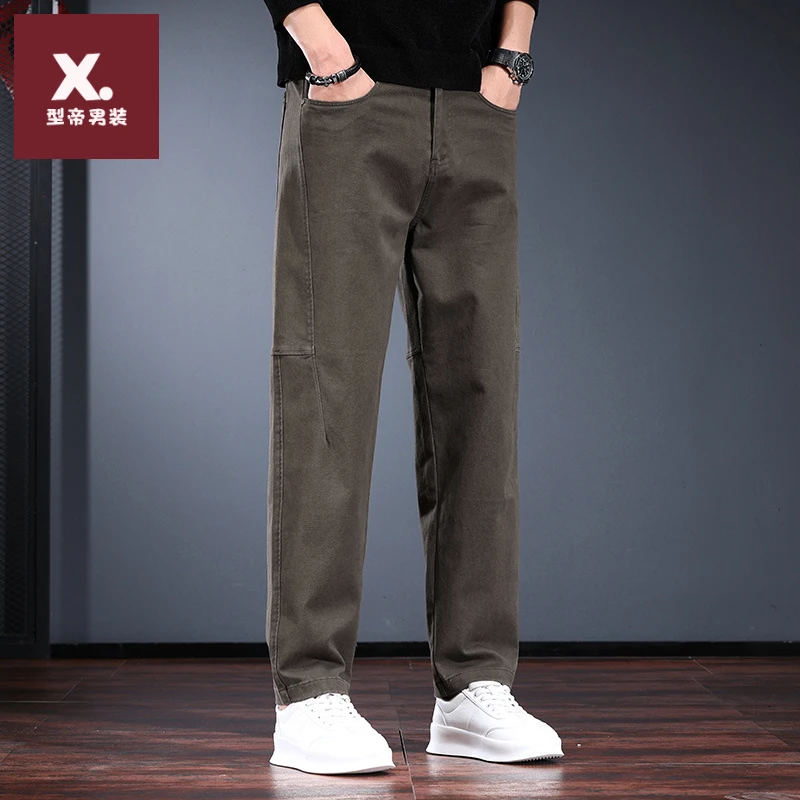 简约美式休闲裤男宽松直筒锥形裤2025新款秋冬季时尚百搭加绒男裤
