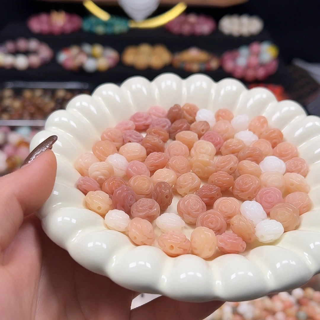 手串菩提根/象牙果粉双面玫瑰23颗