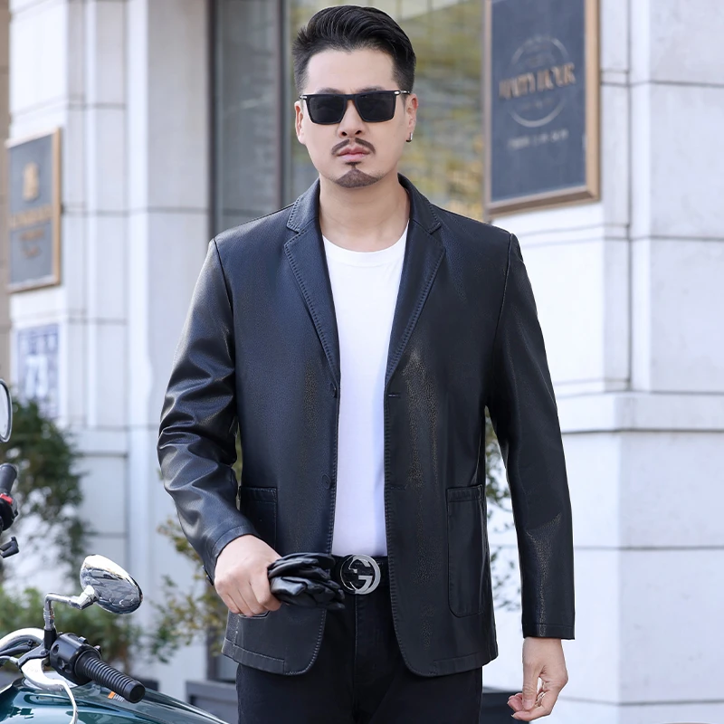 【海宁】男装时尚春秋冬新款男士商务休闲百搭薄款西服皮外套2330