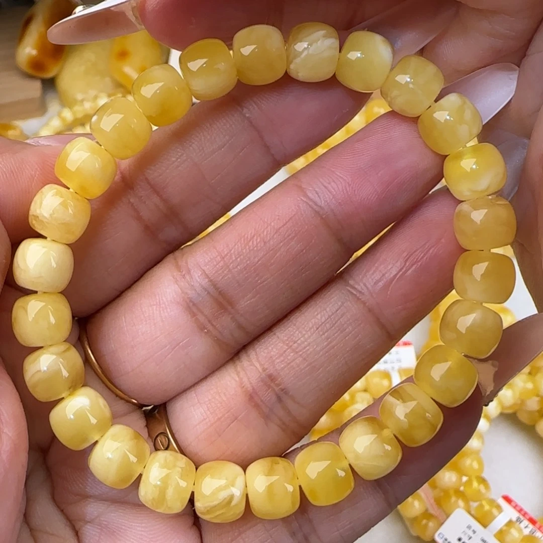 蜜蜡未镶嵌手链金白老型手串
