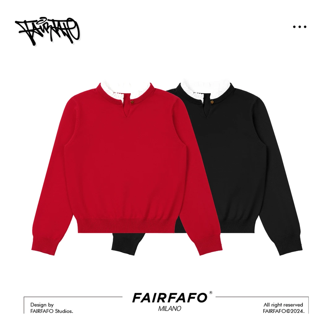 FAIRFAFO林肉肉【木耳边拼接针织衫】MYDL51126