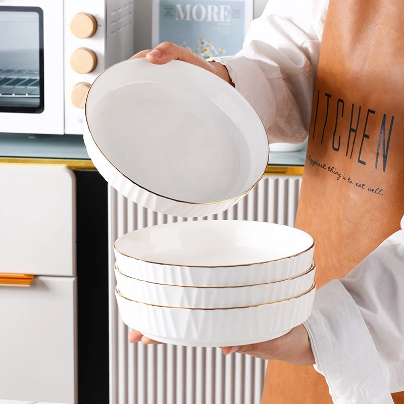 （4只装）7英寸琉璃盘金线现代创意简约轻奢家用餐盘防烫餐具厨房