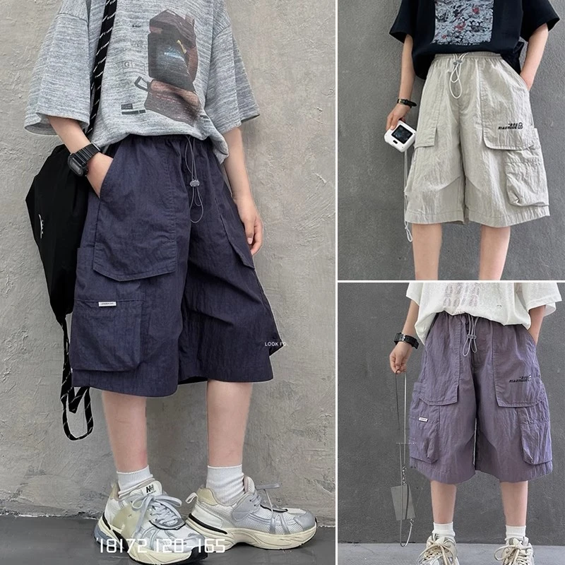 【纯棉现货】儿童宽松工装裤2025新款男童夏装裤帅气男孩休闲七分裤