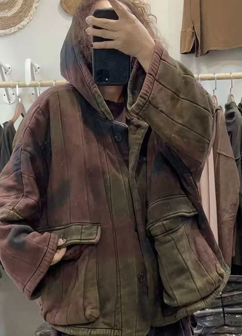 休闲宽松百搭复古水洗连帽棉袄（衣长63胸围160）