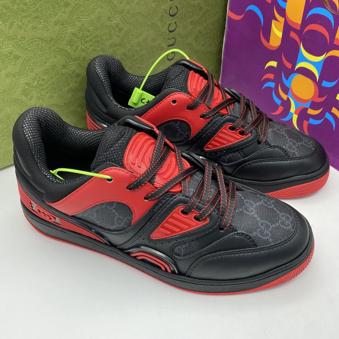 99新 GUCCI/古驰 39欧码Basket黑红经典脏脏休闲板鞋/全套未使用