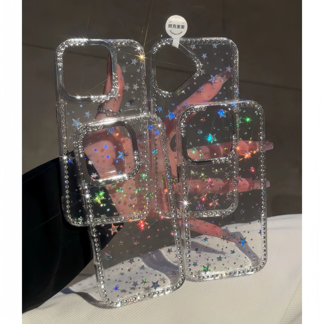 夕与空镭射星星闪钻壳适用苹果16/15promax手机壳14高颜值13/12/1