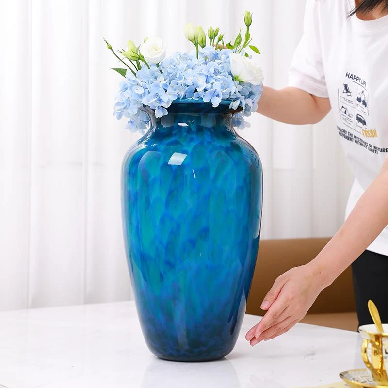 德国高端孔雀琉璃蓝色大花瓶客厅简约高级感插花摆件落地高档轻奢