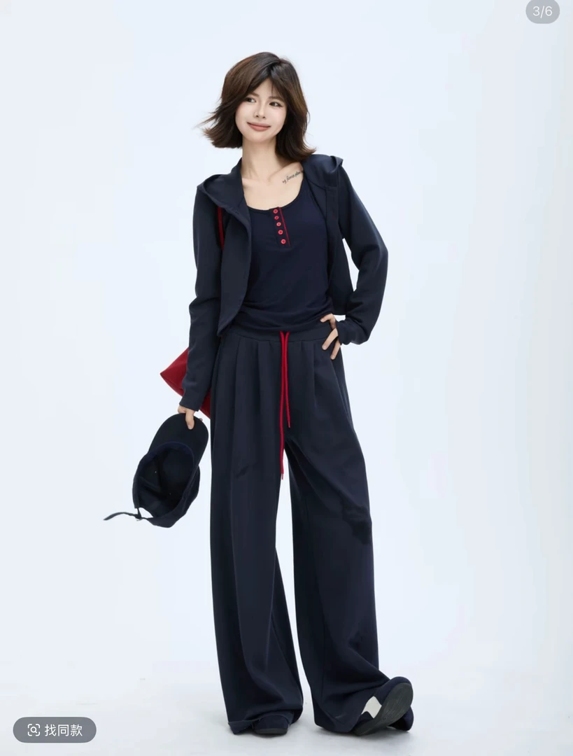 2025秋季新款时尚两件套灰色开衫短外套帽衫套装