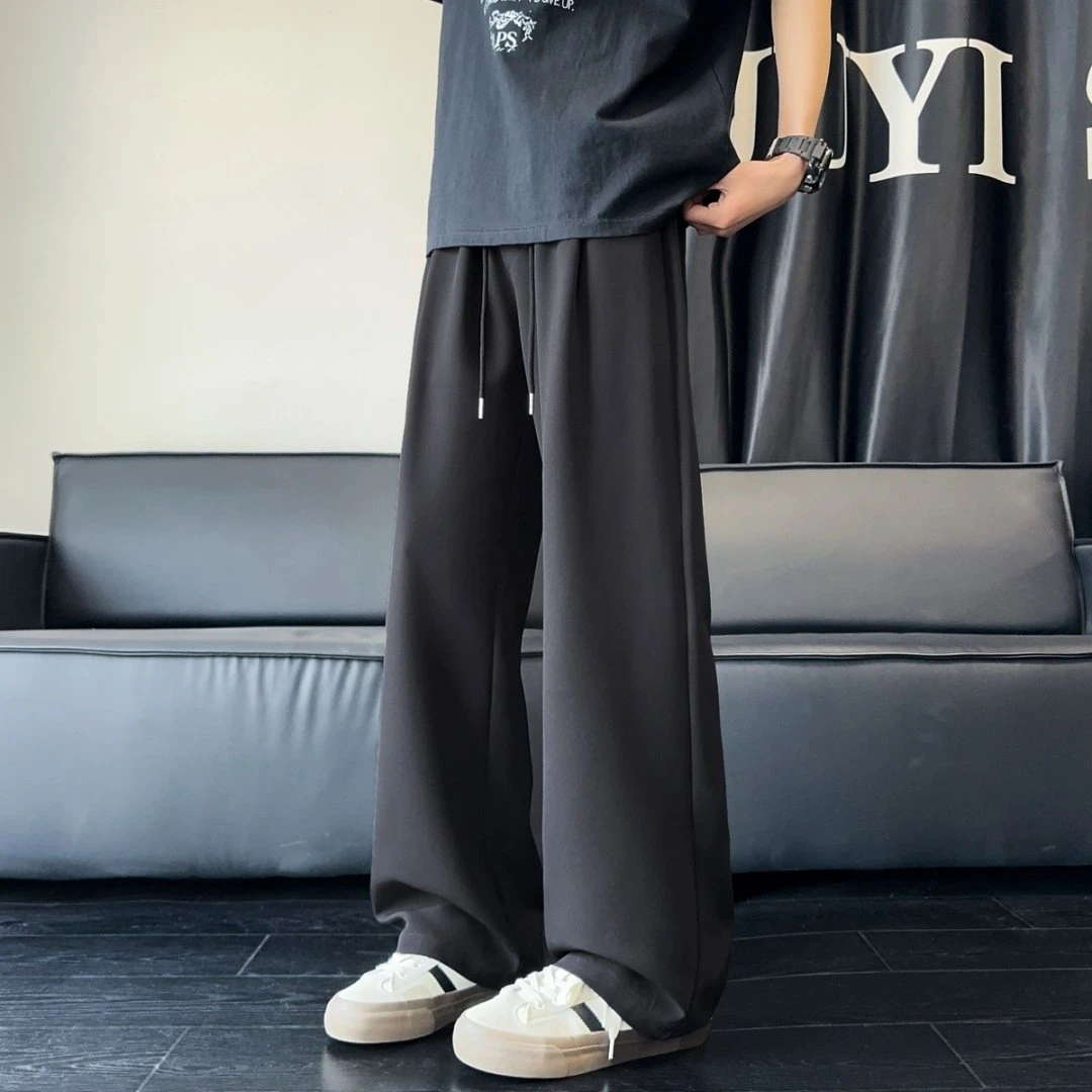 港风宽松大码青少年男生潮流休闲垂坠西裤男春季直筒抽绳裤子男