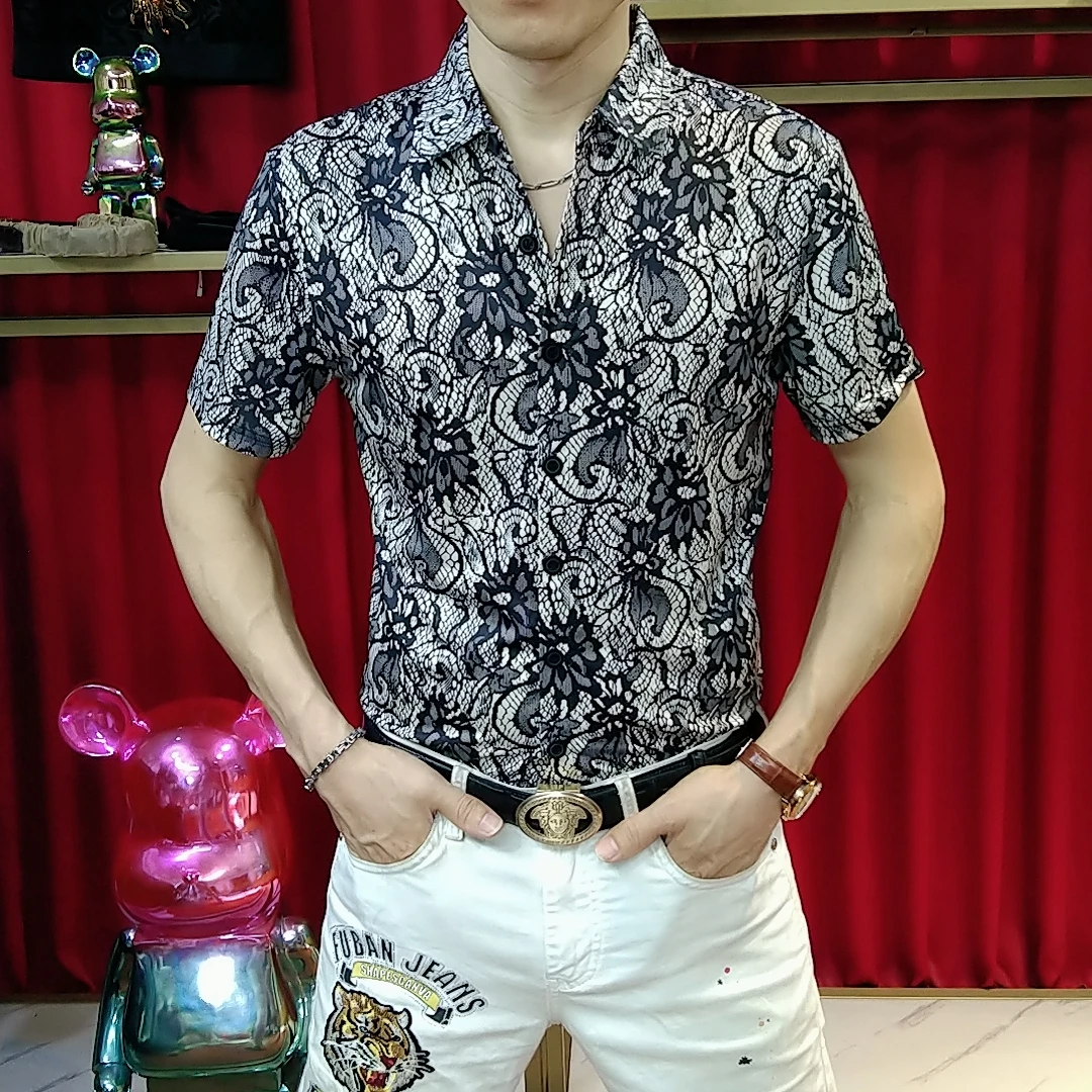 2025男士夏季新款休闲时尚高品质短袖帅气修身百搭冰丝翻领衬衫