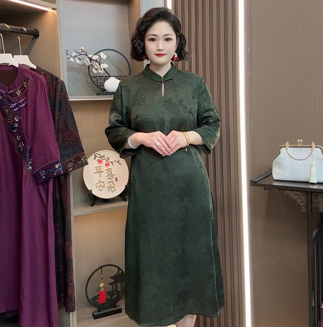 【荷台】2025新款高端重磅夏季时尚中国风印花遮肉显瘦改良连衣裙