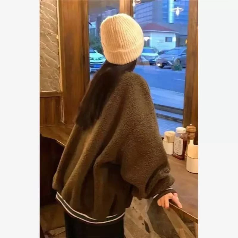 0829 新款羊羔绒初冬复古棒球服外套韩版宽松百搭b7-4