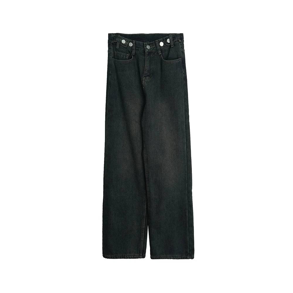 X2771【上新】渐变黑灰色牛仔裤女秋冬显瘦高腰小个子直筒裤3D