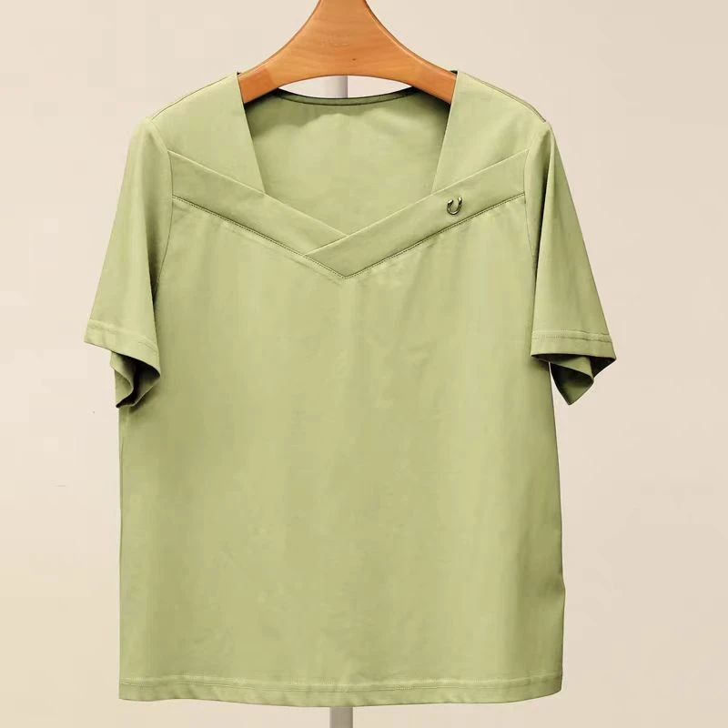 夏装显瘦短袖常规款一字领T恤夏季百搭简约气质性感风纯色
