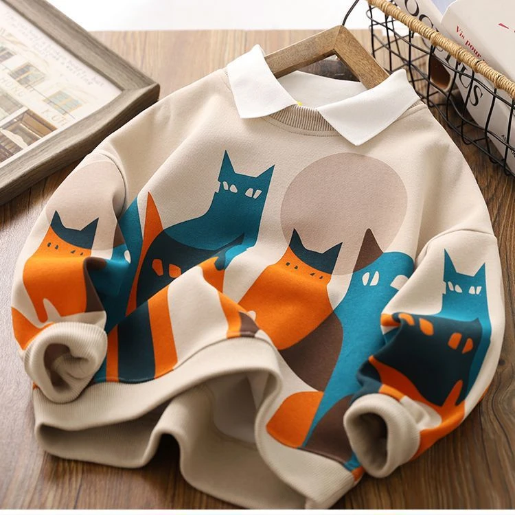 儿童polo卫衣秋冬新款印花卡通上衣打底衫中大童韩版洋气翻领衫