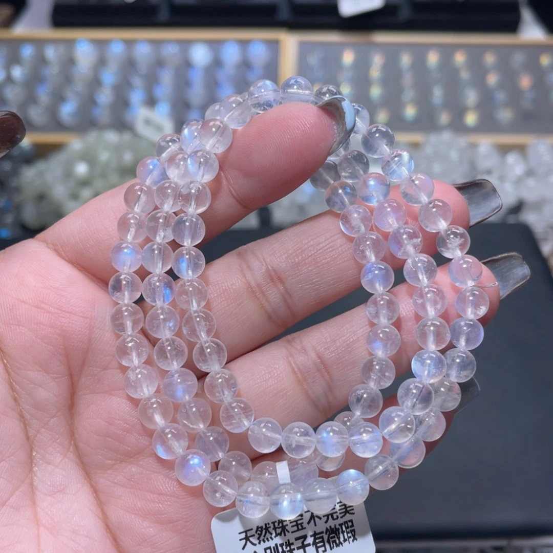 长石未镶嵌手链蓝月光手链多圈6mm