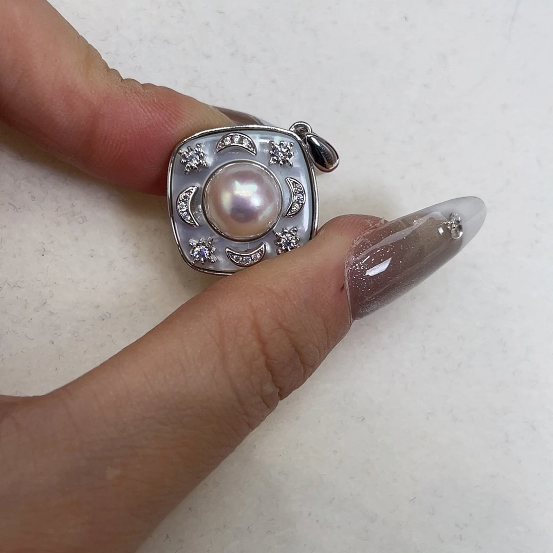 海水珍珠银S925镶嵌吊坠(不含链)