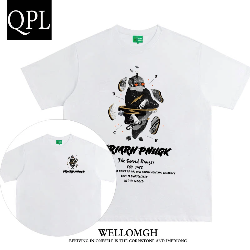 夏季纯棉短袖T恤男潮牌宽松港风美式半袖设计感上衣服ins潮流体恤