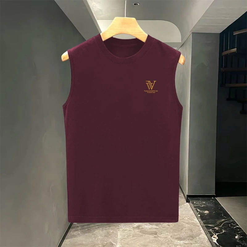 美式重磅纯棉背心男士夏季新款无袖t恤健身运动坎肩全棉红色汗衫