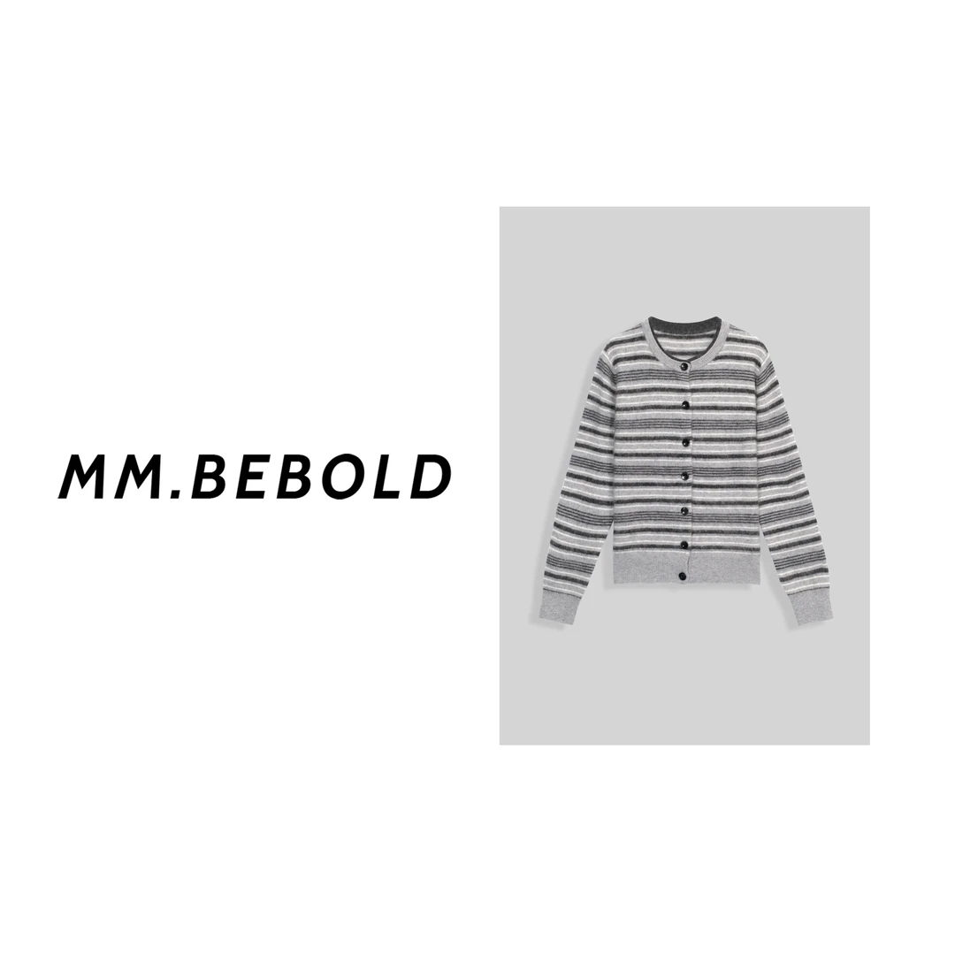 【妙姐精选】律曲  绵羊毛100 条纹长袖系扣开衫MM212593