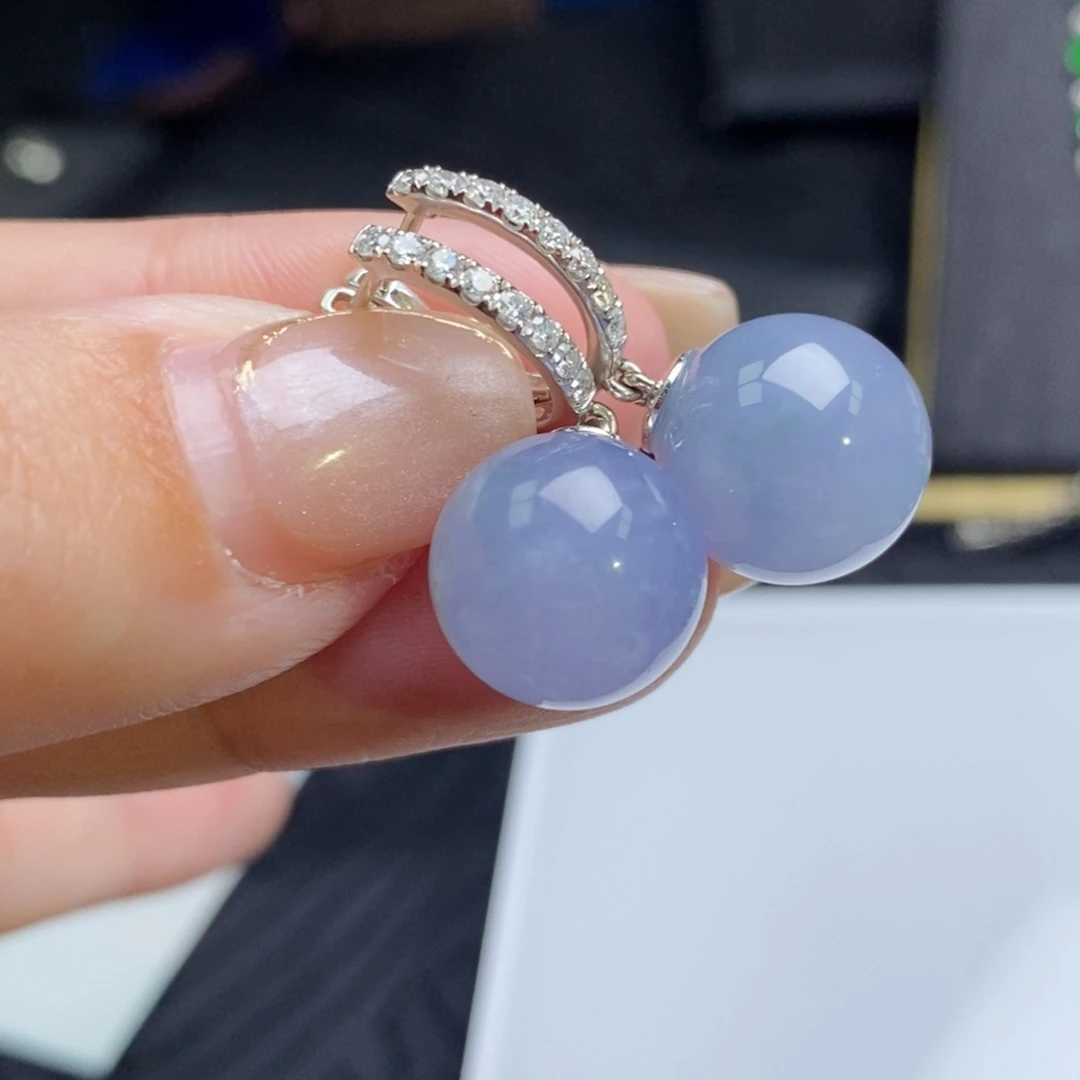 翡翠18K金镶嵌耳饰紫珠珠（卡12.8mm）