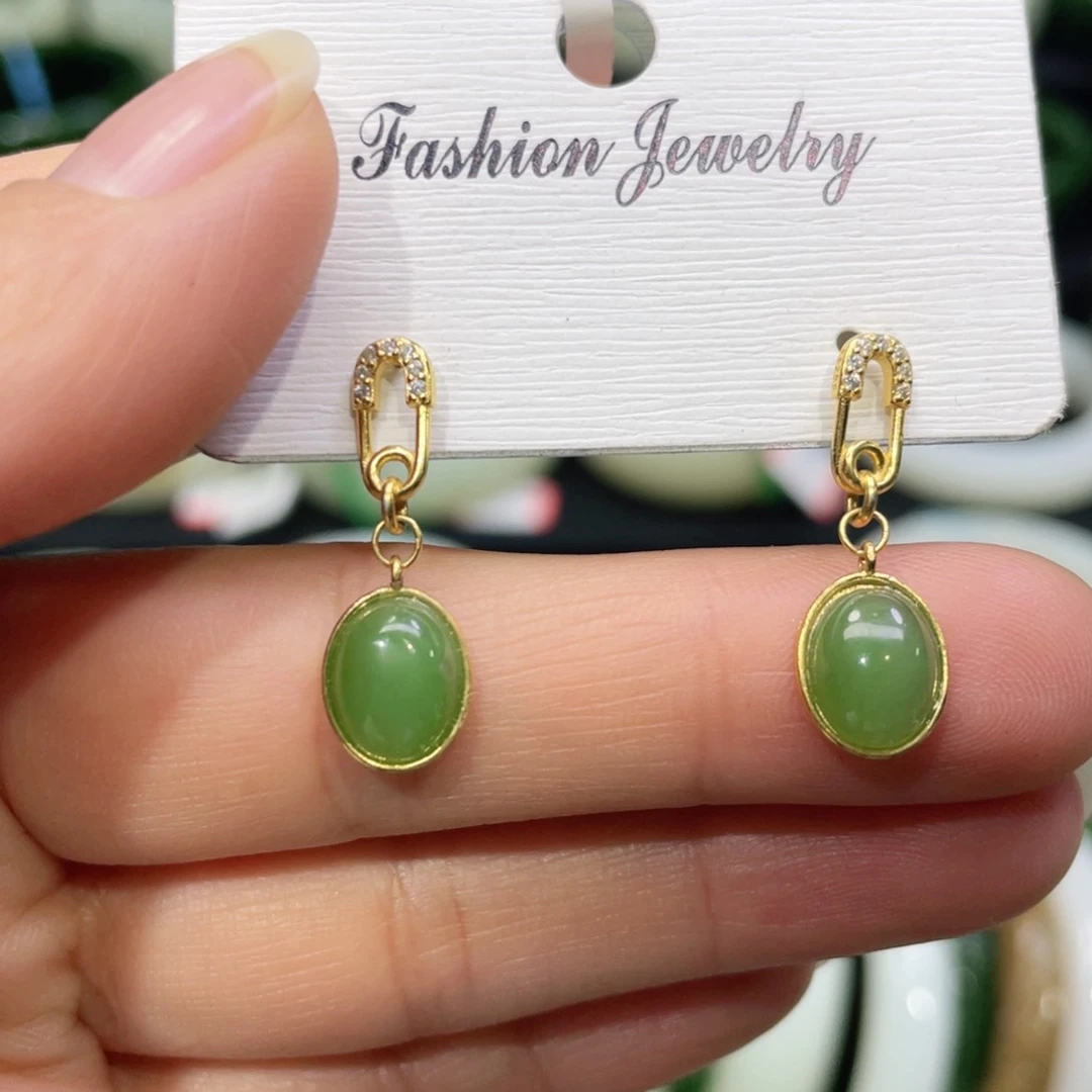 银S925镶嵌和田玉耳饰