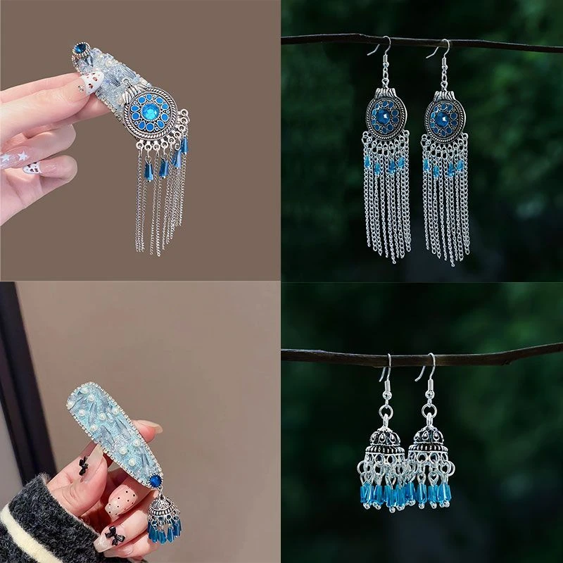 高级感仿水晶流苏发夹女新款BB夹轻奢气质侧边刘海夹民族风头饰