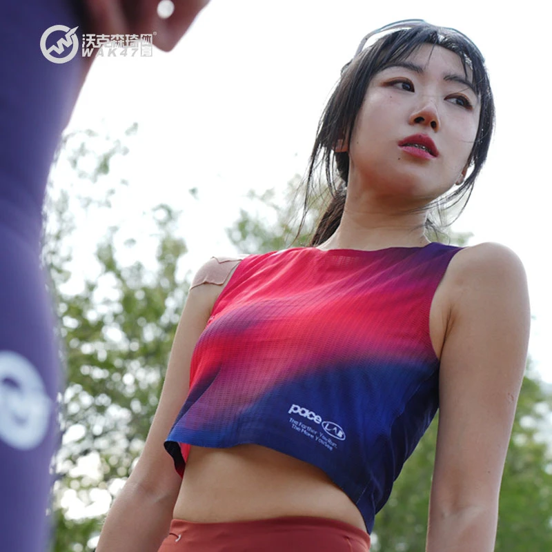 沃克森琦【旭日】女士夏季运动透气紧身跑步马拉松速干无袖吸汗上衣