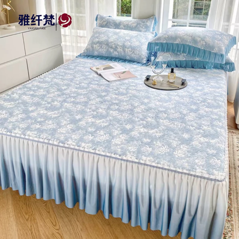 A类母婴100%乙纶清凉感冰丝凉席床裙三件套防滑莫奈玫瑰2025新品