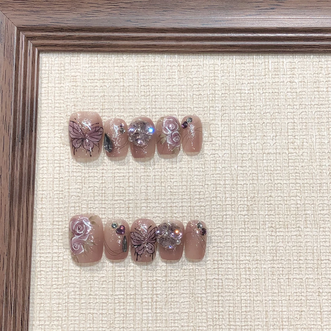 【紫星蝶忆】【施家全华钻款】纯手工穿戴甲可拆卸美甲光疗甲