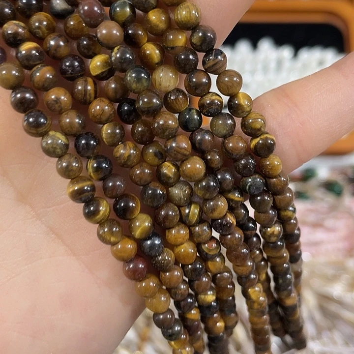 合金玛瑙/玉髓珠宝半成品2条4mm虎睛圆珠