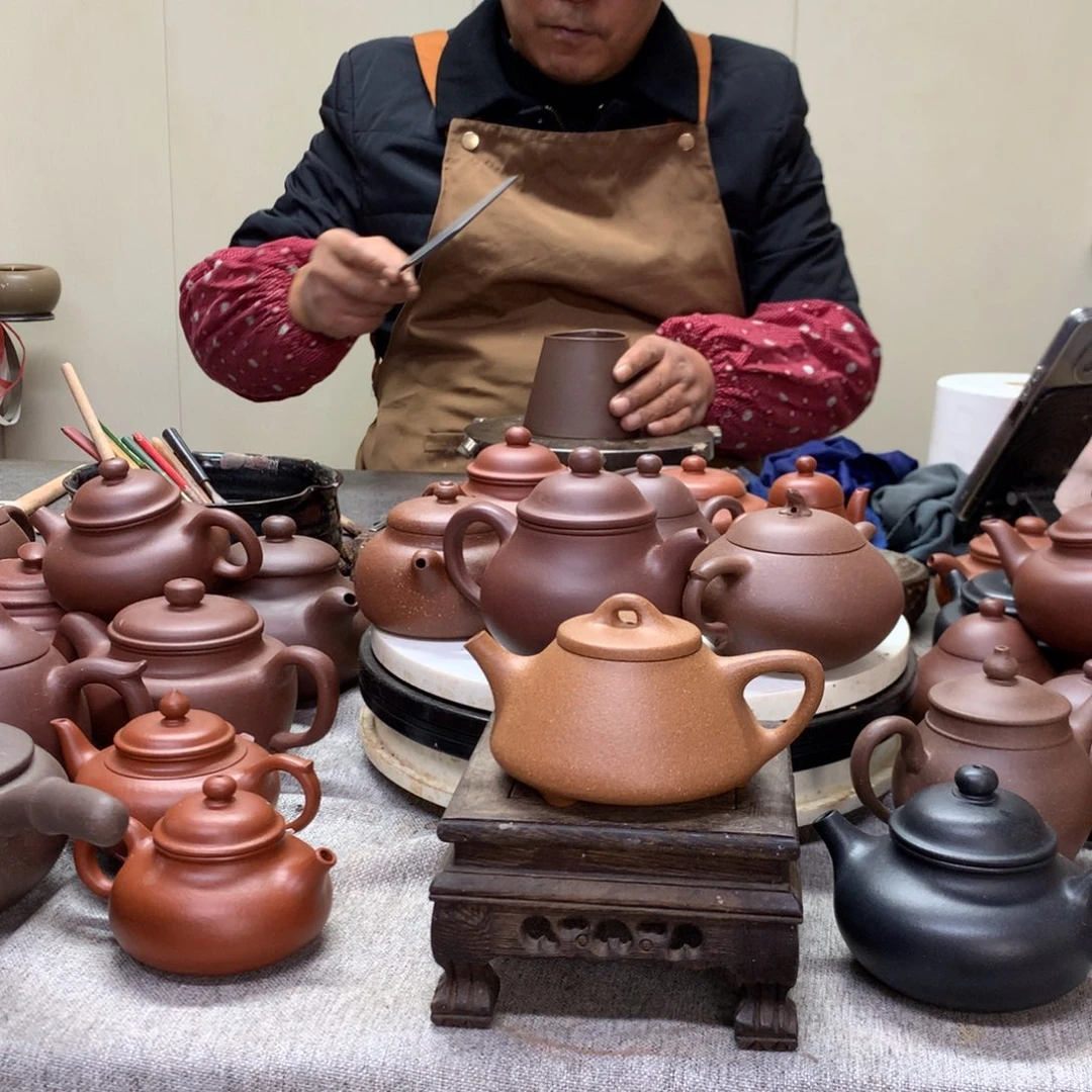 紫泥茶壶黄降坡子冶石瓢140 c半手工制作