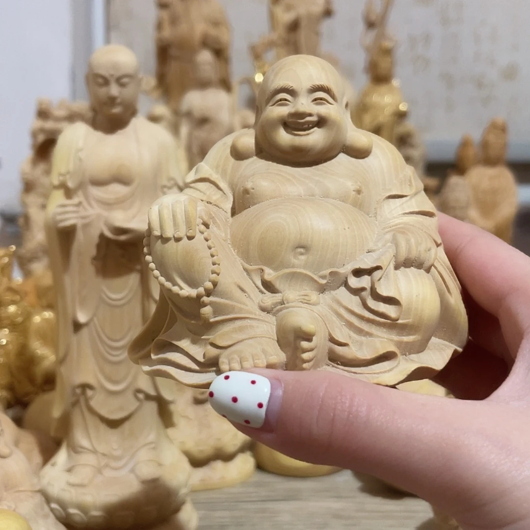 黄杨木小叶黄杨木弥勒佛8/8摆件黑