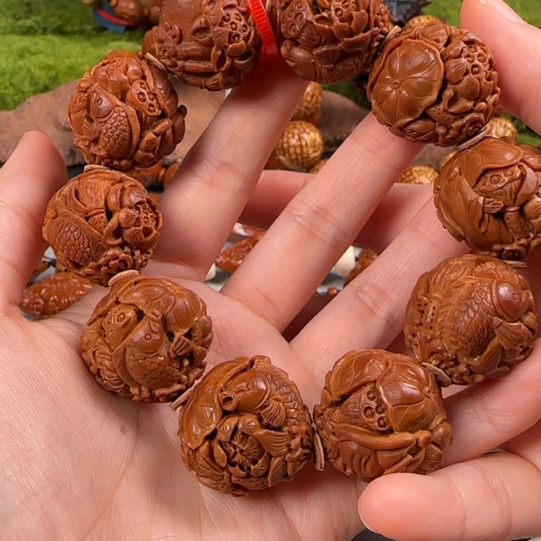 手串/手链橄榄核25镂空荷花鱼