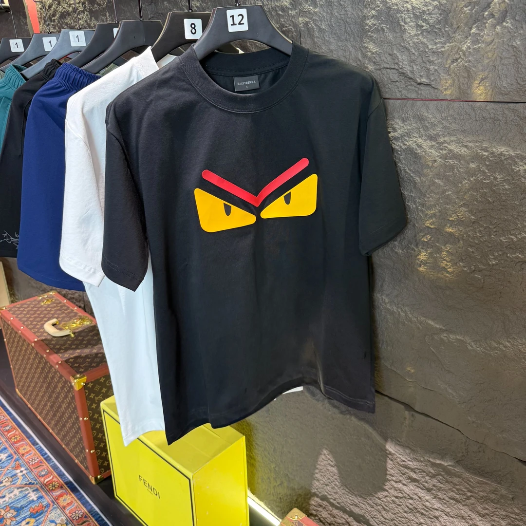 眼睛立体硅胶短袖T恤简约时尚百搭男女同款纯棉圆领半袖