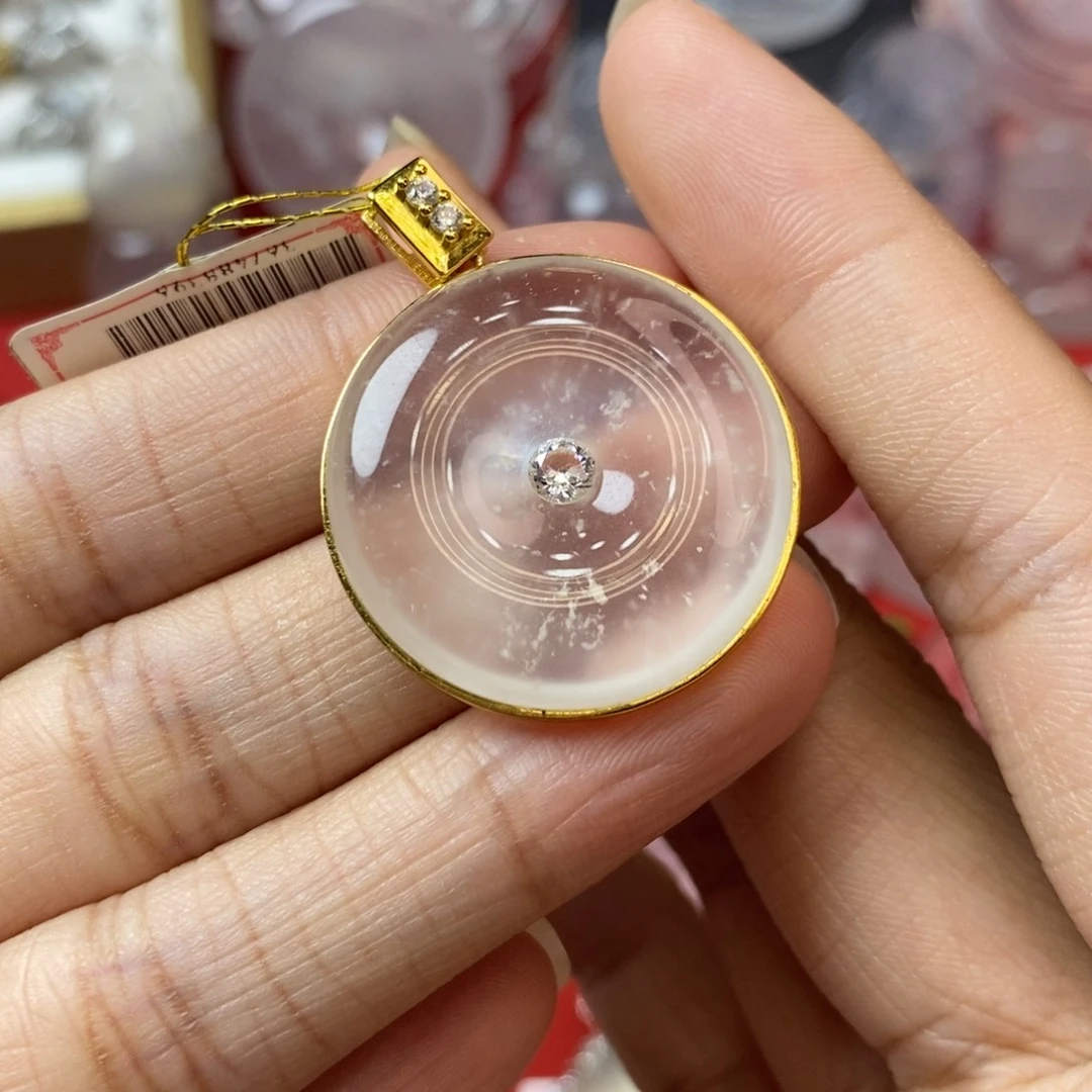 石英质玉银S925镶嵌吊坠